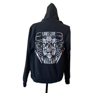 Villain Hoodie Men Small Black Cotton Polyester Canvas‎ Sweatshirt Full Zip Up